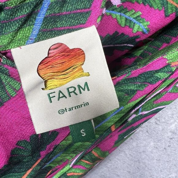 FARM RIO PINK/GREEN LEAVES ASYMMETRIC MIDI VISCOSE DRESS TROPICAL SIZE SMALL - Picture 12 of 15